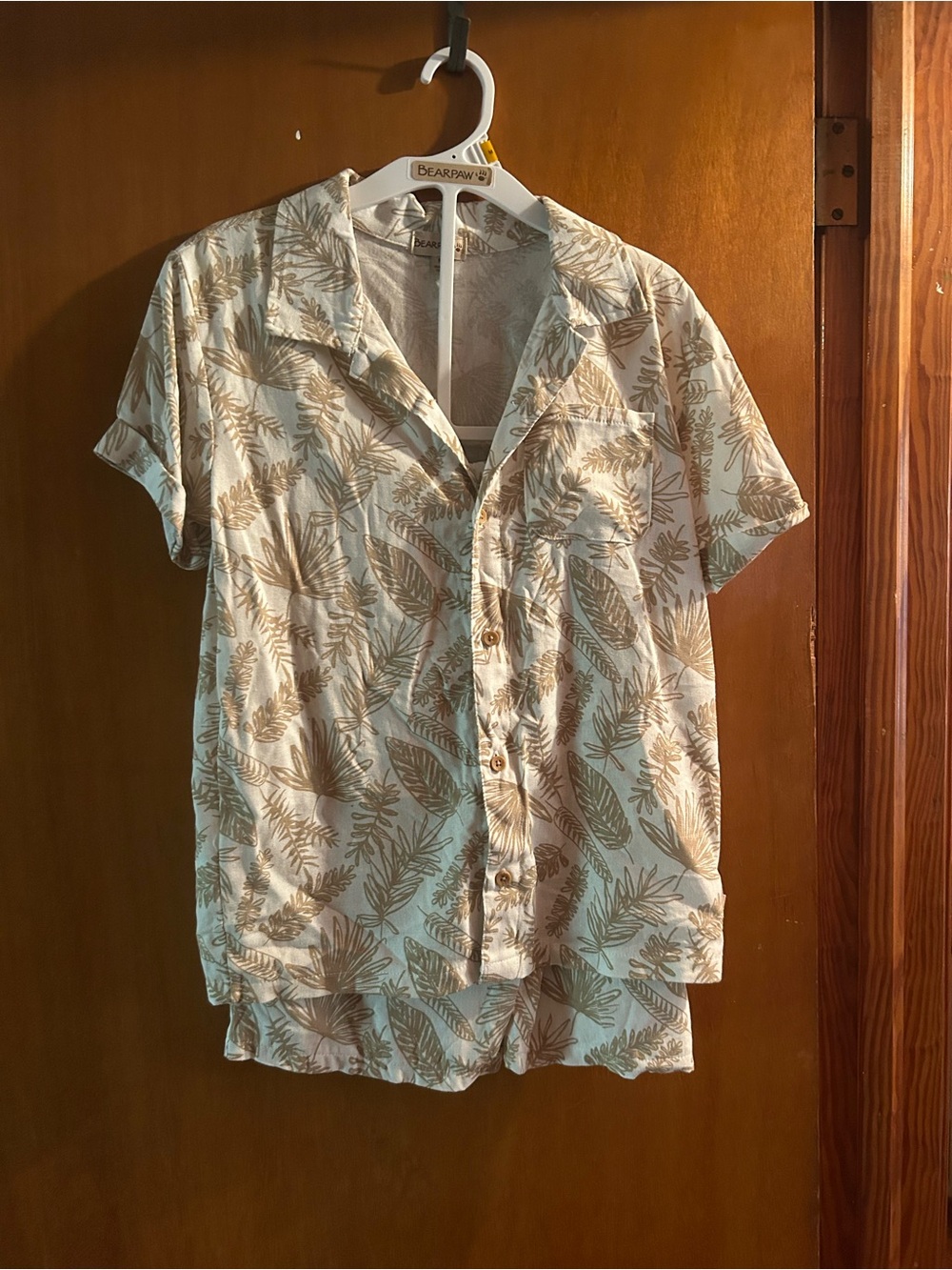 BearPaw Light Blue and Tan Tropical Short-Sleeve Button-Down Shirt